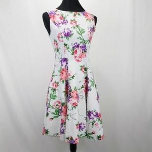 QUICK SALE:Grace Karin Dress White Floral Purple Pink FIt Flare Large